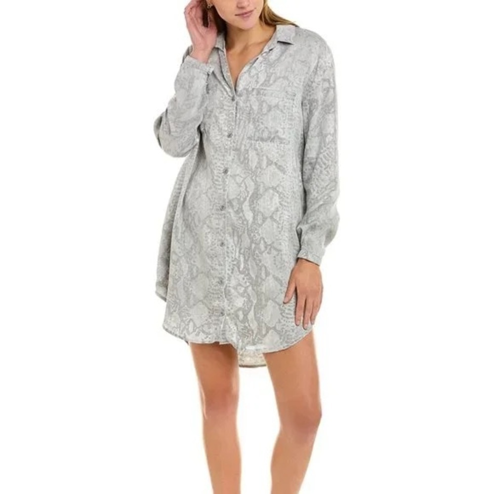 Bella Dahl Hipster Tshirt Dress Hand Painted Snake Animal Print Grey White sz S